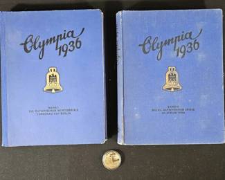 1936 Berlin Olympics Photo Album Set Band I  II w FoldOut Map Commemorative Medal Replica
