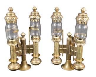 Unique Antique Brass Double Carriage Railway Candle Lamp Sconces