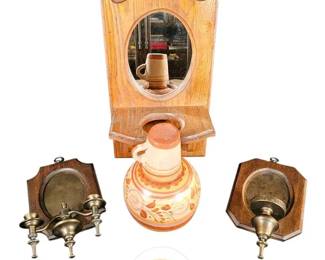 Vintage Decorator Assortment Wood , Brass, Pottery, and Terracotta