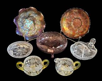 Estate Lot of Antique Glass Pieces  Uranium, Carnival Glass  ABP Cut Glass