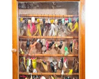 Vintage Fishing Lure Collection Display Case  Lures  Flies in Wooden Case