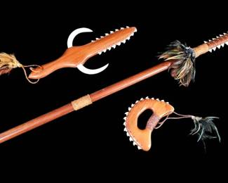 Handcrafted Hawaiian Mea Kaua Replica Collection  Koa Wood, Shark Teeth  Boar Tusks