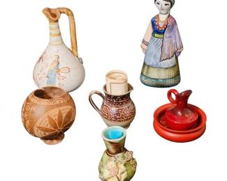 Vintage Global Folk Art  Pottery Collection of International Artisan Souvenirs