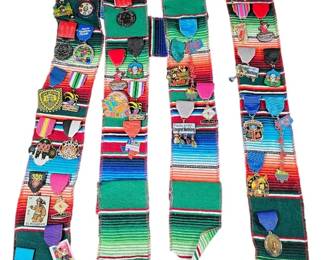Ultimate San Antonio Fiesta Medal Collection on 2 Matching Sarape Sashes 20 Medals