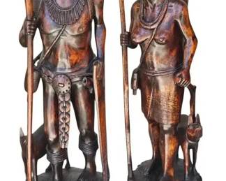 HandCarved Philippine Tribal Statues  Male Warrior  Female Gatherer