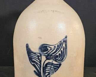 Antique Whites Utica NY SaltGlazed Stoneware Jug With Cobalt Floral... Nice