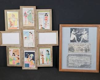 Vintage Ephemera Framed Lot 1942 WWII Pinup Postcards  Tombstone AZ Novelty