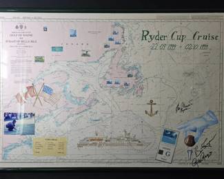 Rare 1999 Ryder Cup Cruise Autographed Nautical Chart  MV Hanseatic