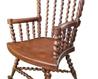 Antique Jacobean Revival Barley Twist Armchair  Brass Swan Finials  Claw Feet... WOW