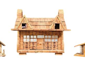Unique Matchstick Cabin, Swiss Chalet  German Weather Folk Art