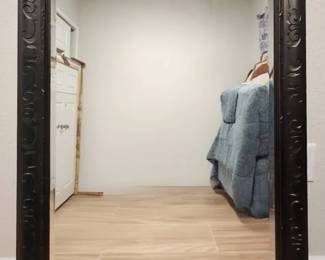 Large Rectangular Bronze Wall Mirror with Embossed Scroll Relief