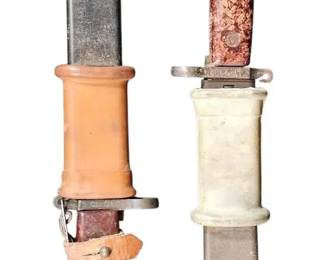 Pair of Romanian Cold War AKM Type 1 Bayonets  WireCutter Scabbards