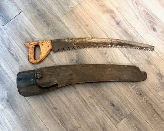 Antique Curved Pruning or Forestry Saw with Orignal Scabbard