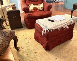 Burgundy Upolstered Chair with Ottoman