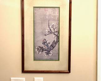 Vintage Linen Framed Picture Signed, 25"x16"