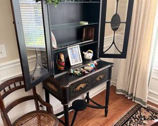Hand Painted Black 2-PIECE Secretary with 2 Drawers, L-32" x H-86" x W-18"
