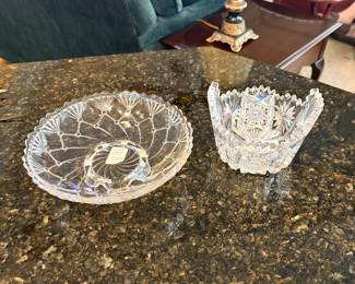 c.1905 Pressed Glass Beaded Compote and a Leaded Crystal RARE Dish
