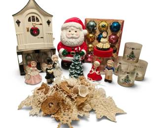 Vintage Christmas Ornaments, Holland Mold Ceramic Light, Cookie Jar, Figurines  More