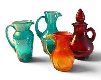 Vintage Miniature Colorful Glass Cruets  Pitchers