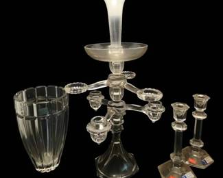 Crystal MultiArm Epergne Candlelabra With Trumpet Vase, Mikasa Vase  Candleholders