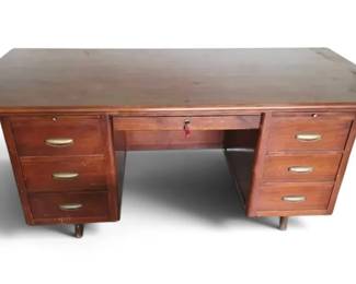 Vintage Central Wooden Desk With Dovetail Joints  Keys