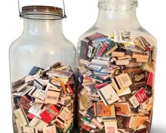 HUGE Matchbook Collection in Vintage Glass Jugs