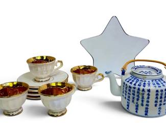 Made In Turkey Porcelain Teacups  Saucers, Chinoiserie Teapot,  More