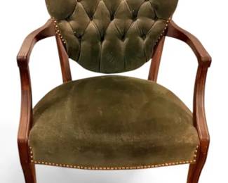 Green Velour Tufted Armchair w Nailhead Trim