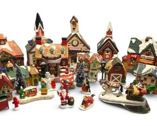 Christmas Village Lighted Houses With Trees  People