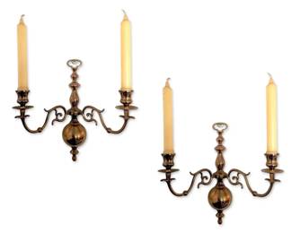 Pair of GoldToned Double Candle Wall Sconces