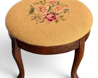 Needlepoint Rose Foot Stool Needs Repair