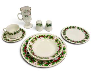 Sango Christmas Holly China Set  8 Place Settings  Serving Accessories
