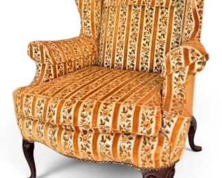 Golden Yellow  Floral Velour Wingback Armchair
