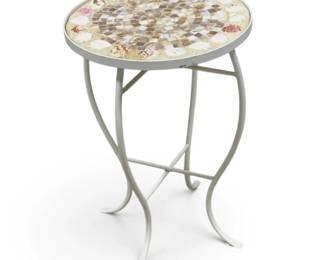 White Metal Side Table With Mosaic Top And Seashells