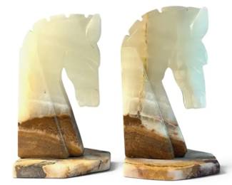 Set Of Vintage Quartz Knight Chess Piece Bookends