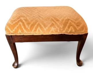 Wooden Footstool With Golden Chevron Fabric
