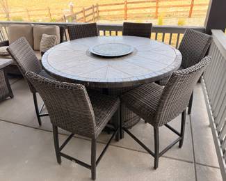 Table with 6 bar stools and fire pit $300