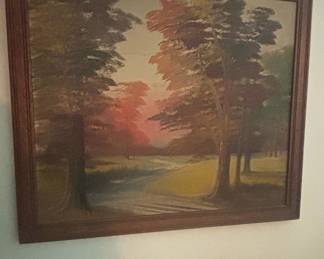 Mid-Century Autumn Landscape Oil Painting 