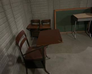 Vintage Desks and chalkboard 