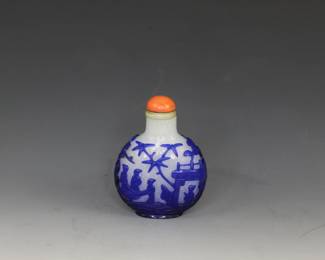 Blue overlay glass snuff bottle with great provenance!