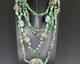 Jade chip beads, inside painted beads and a white jade centerpiece necklace ensemble