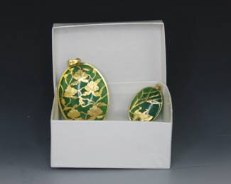 Green jadeite pendants with 18k gold plated filigree