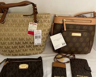 Michael Kors Canvas Tote, Adrienne Vitrine Crossbody And Three MK Accessories