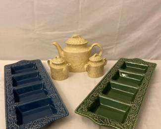 Vintage Tea Pot Set  Relish Trays
