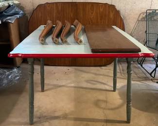 a2 Tables Lot  Dark Wooden and Teal with Red Borders