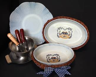 Macbeth Evans American Sweetheart Depression Glass Chop Plate, Stoneware, Gravy Server, MORE