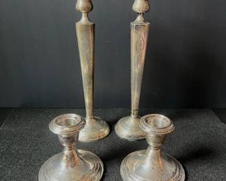 Vintage Sterling Silver Weighted Candlestick Set  4 Mid Century Candle Holders