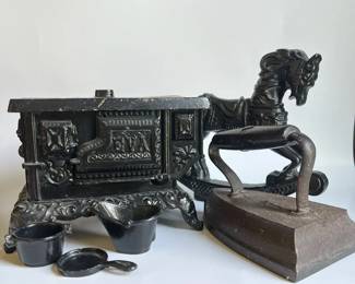 Cast Iron Decorative Accents  Mini Stove, Rocking Horse, Iron