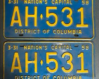 a2 Vintage 1958 District of Columbia License Plates