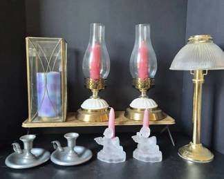 Vintage Candle Holder Lot  Hurricane, Gold  Silver Tone, Frosted